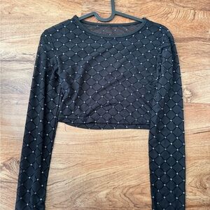 Black Diamond Patterned Crop Top